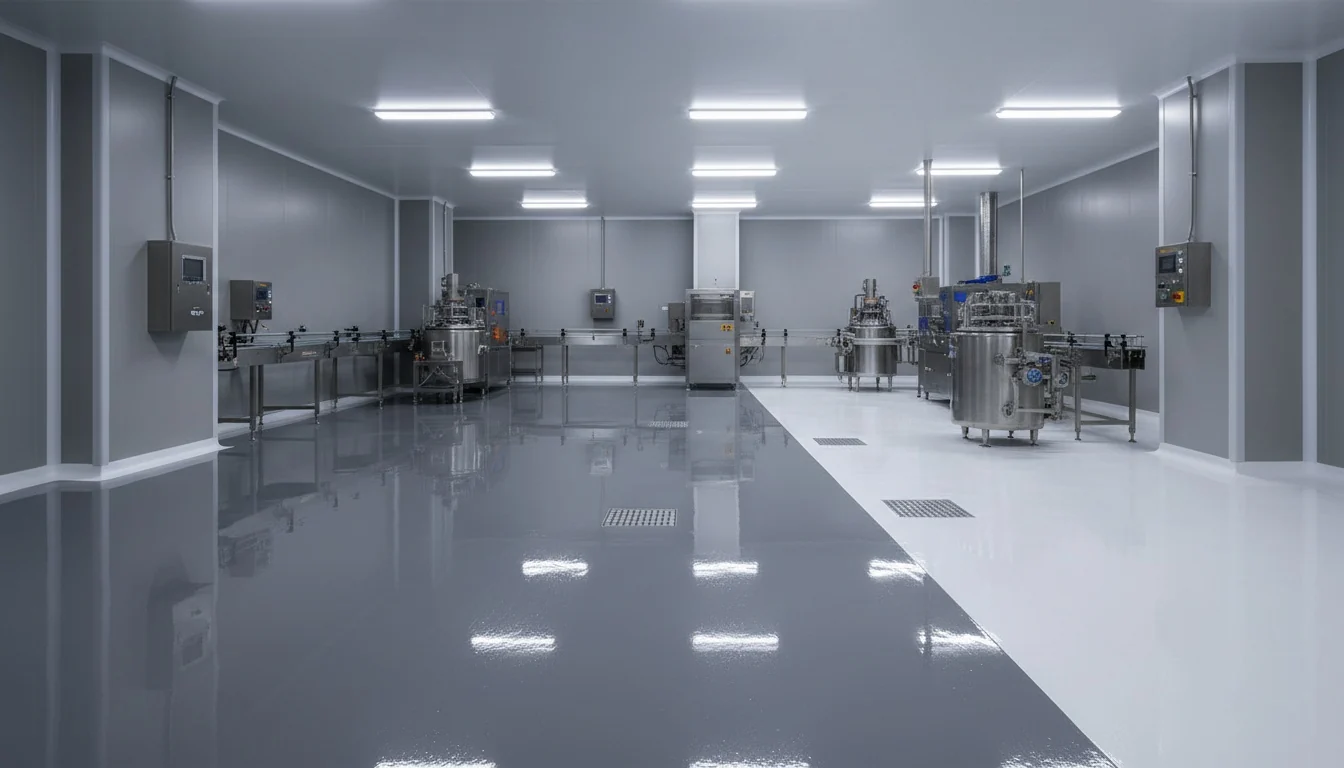 Deep black mirror-gloss epoxy floor finish example
