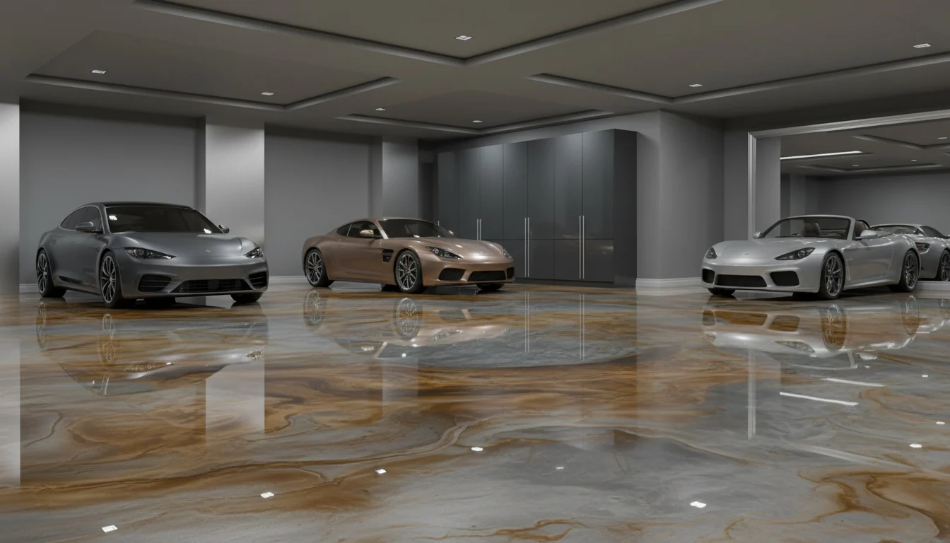 Flake epoxy garage floor in a new-build Fourways home